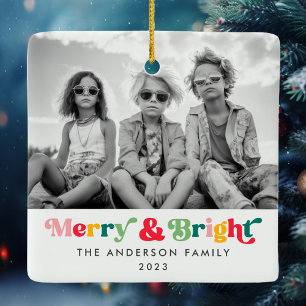 Ornement En Céramique Joyeux Noël coloré retro police photo