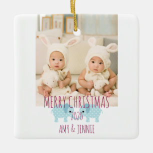 Ornement En Céramique Joyeux Noël Custom Photo Twins