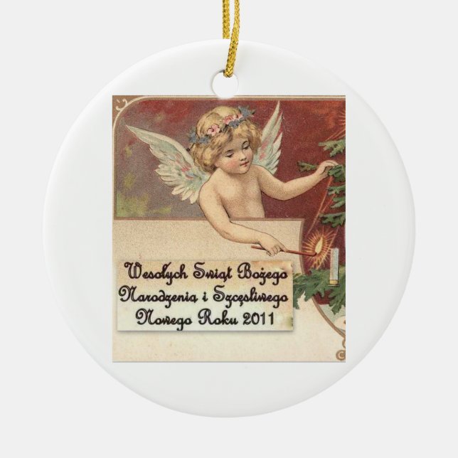 ORNEMENT EN CÉRAMIQUE JOYEUX NOËL DE WESOLYCH SWIAT BOZEGO NARODZENIA (Devant)