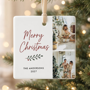 Ornement En Céramique Joyeux Noël Famille Personnalisée Multi Photo