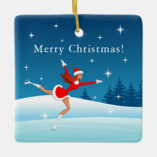Ornement En Céramique Joyeux Noël Figure Patinage Girl Ornament
