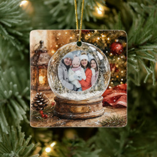 Ornement En Céramique Joyeux Noël Globe de Neige Rustique Photo