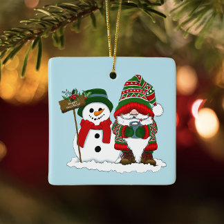 Ornement En Céramique Joyeux Noël Gnome Bonhomme de Neige Vacances d'Hiv