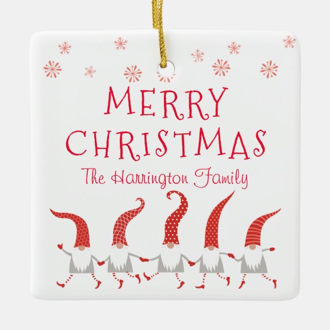 Ornement En Céramique Joyeux Noël Gnomes Nom de famille (Devant)