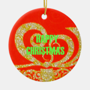 Ornement En Céramique Joyeux Noël Golden Red Snowflex.jpg