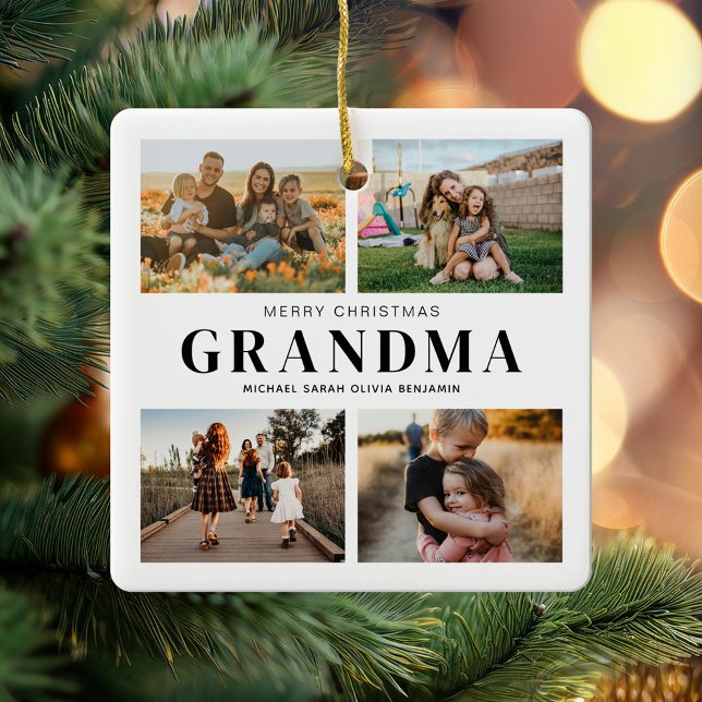 Ornement En Céramique Joyeux Noël Grand-mère 4 Photo Collage (Créateur téléchargé)