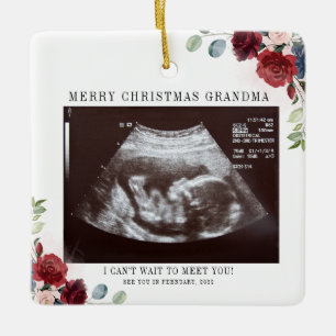 Ornement En Céramique Joyeux Noël Grand-mère Floral Ultrasound Photo