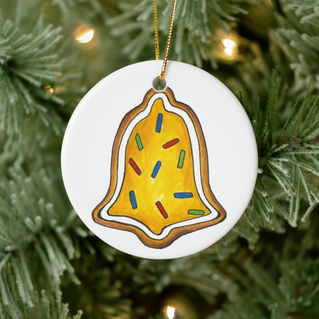 Ornement En Céramique Joyeux Noël Jaune Bell Vacances Sucre Cookie (Arbre)