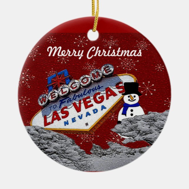 Ornement En Céramique Joyeux Noël Las Vegas Snowman Orament (Devant)