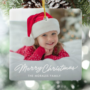 Ornement En Céramique Joyeux Noël mignon simple une photo