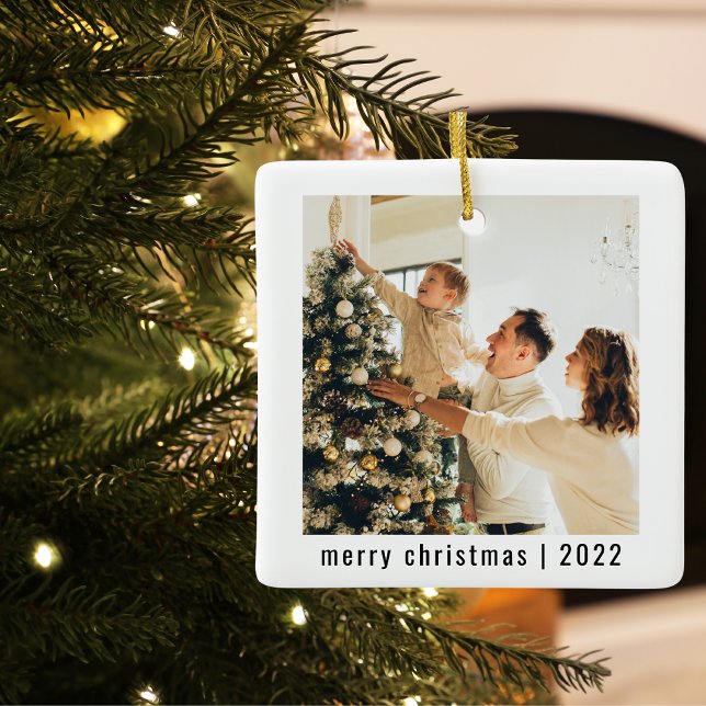 Ornement En Céramique Joyeux Noël moderne | Deux photos (Créateur téléchargé)