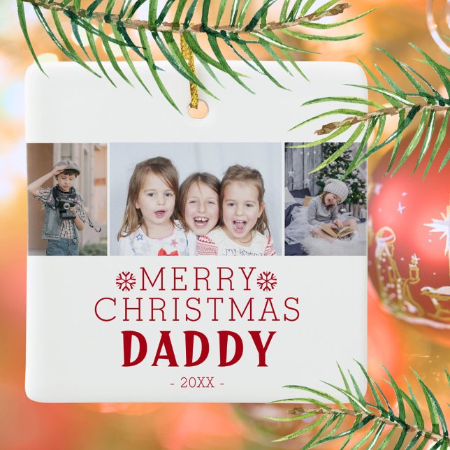 Ornement En Céramique Joyeux Noël papa 3 Photo Collage (Créateur téléchargé)