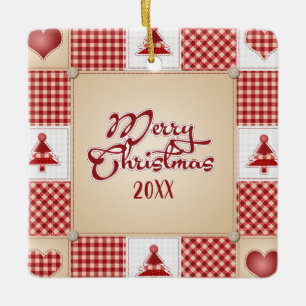 Ornement En Céramique Joyeux Noël Patchwork Orament