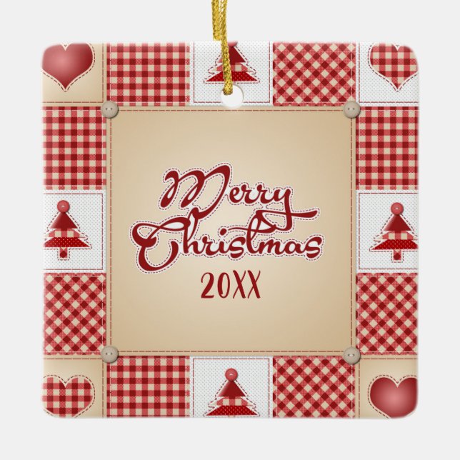 Ornement En Céramique Joyeux Noël Patchwork Orament (Devant)