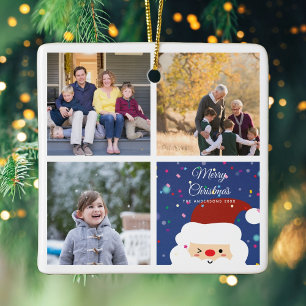 Ornement En Céramique Joyeux Noël Père Noël & Cute Family Photo Colla