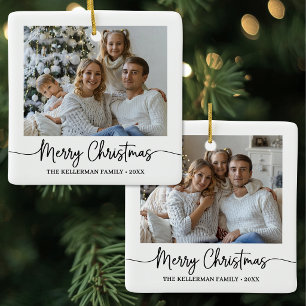 Ornement En Céramique Joyeux Noël personnalisé double face avec deux pho