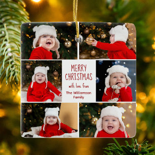 Ornement En Céramique Joyeux Noël Photo Collage Cute Custom 2 Côté