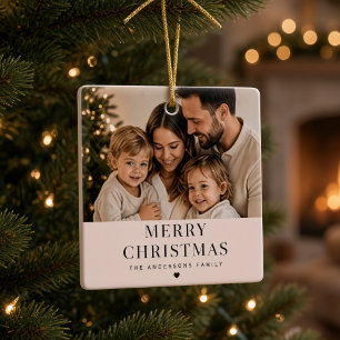 Ornement En Céramique Joyeux Noël Photo de famille personnalisé