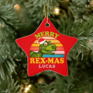 Ornement En Céramique Joyeux Noël Rex-mas Dinosaur Nom personnalisé