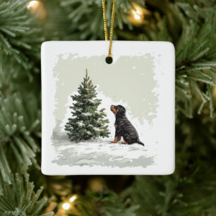 Ornement En Céramique Joyeux Noël Rottweiler Chien Arbre de Noël