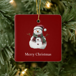 Ornement En Céramique Joyeux Noël Rouge Vert Snowman