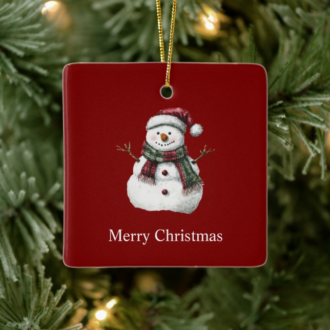 Ornement En Céramique Joyeux Noël Rouge Vert Snowman (Arbre)