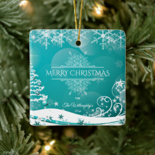Ornement En Céramique Joyeux Noël Snowflakes Arbre Fleurs & Étoiles