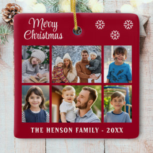 Ornement En Céramique Joyeux Noël Snowflakes Famille 6 Photo Collage