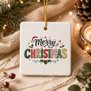 Ornement En Céramique Joyeux Noël Typographie festive Céramique