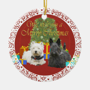 Ornement En Céramique Joyeux Noël Westie & Scottie