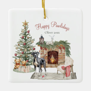 Ornement En Céramique Joyeux Pawlidays conception de chien- Grand Danois