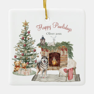 Ornement En Céramique Joyeux Pawlidays Création de Chien - Malamute d'Al