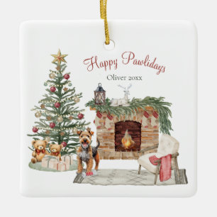 Ornement En Céramique Joyeux Pawlidays Design de Chien - Airedale