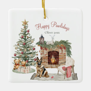Ornement En Céramique Joyeux Pawlidays Design de Chien - Berger Allemand