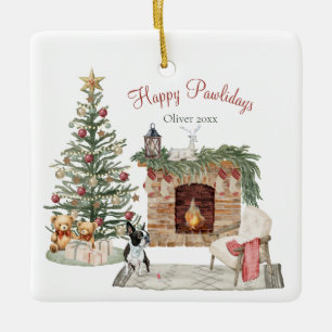 Ornement En Céramique Joyeux Pawlidays Design de Chien- Boston Terrier