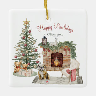 Ornement En Céramique Joyeux Pawlidays Design de Chien - Bouledogue Angl