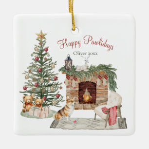 Ornement En Céramique Joyeux Pawlidays Design de Chien - Corgi