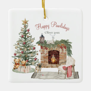Ornement En Céramique Joyeux Pawlidays Design de Chien - Pug
