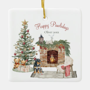 Ornement En Céramique Joyeux Pawlidays Design de Chien - Rottweiler