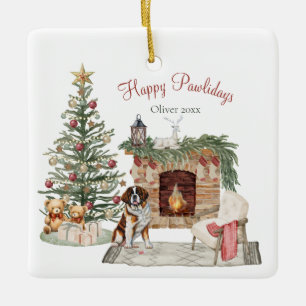Ornement En Céramique Joyeux Pawlidays Design de Chien - St. Bernard