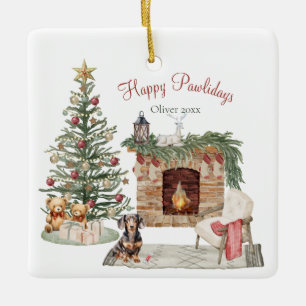 Ornement En Céramique Joyeux Pawlidays Design de Chien - Teckel