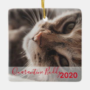 Ornement En Céramique Joyeux Pawsmas de la quarantaine rouge Noël
