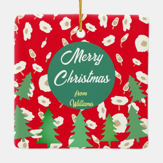 Ornement En Céramique Joyeux sapin floral de Noël (Dos)