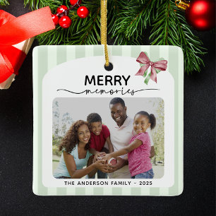 Ornement En Céramique Joyeux souvenirs Photo Noël Bow Ornament