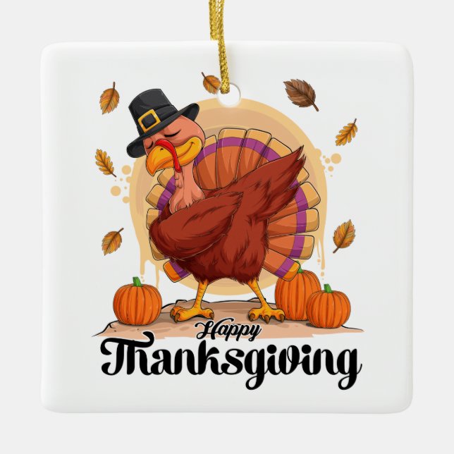 Ornement En Céramique Joyeux Thanksgiving  (Devant)
