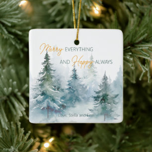Ornement En Céramique Joyeux Tout Toujours Heureux Arbres d'Hiver