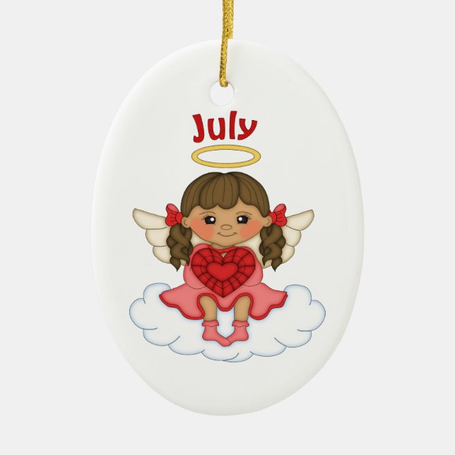 Ornement En Céramique Juillet Birthstone Angel Brunette (Devant)