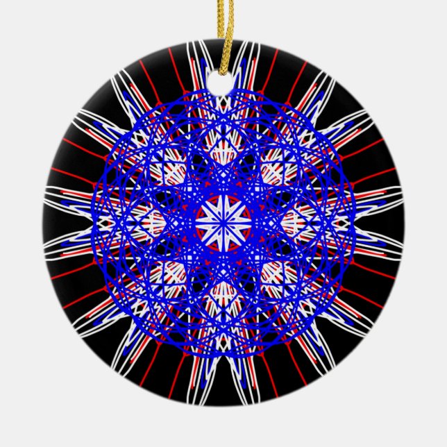 Ornement En Céramique kaléidoscope mandala art noir rouge blanc bleu (Devant)