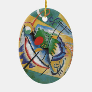 Ornement En Céramique Kandinsky rouge ovale Abstraite oeuvre d'art vert 