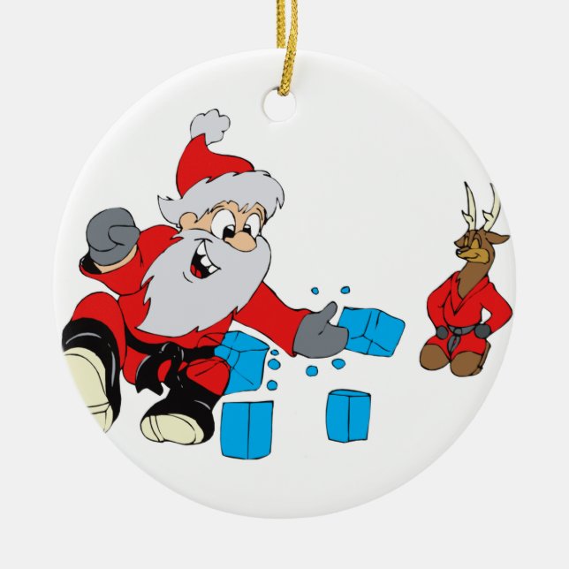 Ornement En Céramique karaté de père Noël ébréchant la glace (Devant)